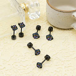 12個 3スタイル 304ステンレススチール フラットラウンドスタッドピアス  キュービックジルコニア付き  ブラック  3.5~7mm  4個/スタイル&nbsp;EJEW-GO0002-22