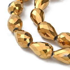電気メッキガラスビーズセット  多面カット  ティアドロップ  黄金メッキ  15x10mm  穴：1mm  約50個/連  27.1インチ&nbsp;EGLA-D017-15x10mm-3