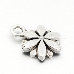 チベットのスタイル合金の花のチャーム  無鉛の  アンティークシルバー  14x10x3mm  穴：0.5mm&nbsp;TIBEP-M029-02AS-LF