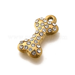 304ステンレスペンダント  ラインストーン付き  イオンプレーティング（ip）  骨  ゴールドカラー  18.5x9x3mm  穴：1.5mm&nbsp;STAS-C122-18G