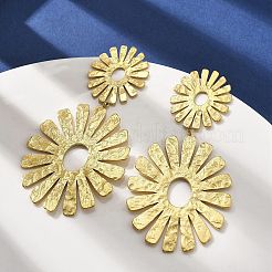 女性用304ステンレススチールダングルスタッドピアス  イオンプレーティング（ip）  14KGP本金メッキ  花  77x38mm&nbsp;EJEW-K268-12A-G