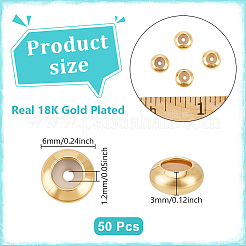 真鍮ビーズ50個  内部のゴムと  スライダービーズ  ロンデル  18KGP本金メッキ  6x3mm  穴：1.2mm&nbsp;KK-UN0005-64