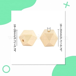 未完成の木製ビーズ  天然木製ビーズ  ポリゴン  ナバホホワイト  20x18~20x18~20mm  穴：3.5mm  100個/袋&nbsp;WOOD-PH0009-35