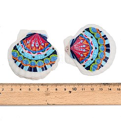 プリントされた天然貝殻の大きなペンダント  シェルシェイプチャーム  ミックスカラー  58~65x61~64.5x5~8mm  穴：1.2mm&nbsp;SH-CBA93AD-19
