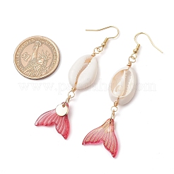 Natural Cowrie Shell Glass Dangle Earrings&nbsp;EJEW-JE06385-07