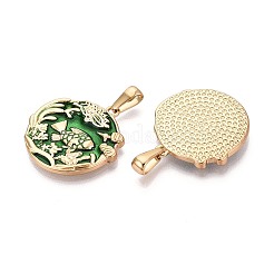 304ステンレススチールとエナメルペンダント  フラットラウンド、魚のチャーム  ゴールドカラー  グリーン  26x25x3mm  穴：7.5x3mm&nbsp;STAS-T072-73A-G