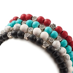 Synthetic Turquoise(Dyed) Round Beads Stretch Bracelets Set&nbsp;BJEW-JB07464