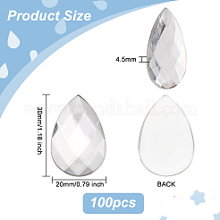 フラットバックアクリルラインストーンカボション100個  多面カット  ティアドロップ  透明  30x20x4.5mm&nbsp;TACR-OC0001-10