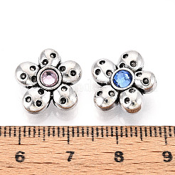 チベット風合金ビーズ  ラインストーン付き  花  アンティークシルバー  ミックスカラー  13.5x14x6~6.5mm  穴：1.5mm&nbsp;TIBE-N013-28AS