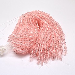 模造オーストリアクリスタルダブルコーンガラスビーズ連売り  グレードAA  多面カット  ピンク  3.5~3.8x3.5mm  穴：0.8mm  約107~110個/連  32.5~34cm&nbsp;GLAA-F029-3x3mm-15