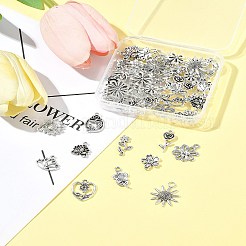 チベット風合金ペンダント3セット  ヒマワリ  ローズ  蓮と花のシリーズペンダントセット  アンティークシルバー  12~23x8~19x1~5mm  穴：1.1~3mm&nbsp;FIND-FS0003-93AS