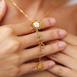 Stainless Steel Pave Shell Flower Tassel Pendant Necklaces for Women&nbsp;PT8035