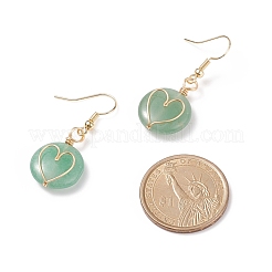 Gemstone Braided Flat Round with Heart Dangle Earrings&nbsp;EJEW-JE04984