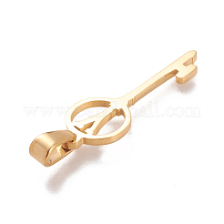 304ステンレススチール製イニシャルペンダント  大穴ペンダント  文字付きのキー  ゴールドカラー  文字.y  25x8.5x1mm  穴：6x2.5mm&nbsp;STAS-D019-09Y-G