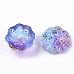 ツートン透明スプレー塗装ガラスビーズ  金色の箔付き  蓮の莢  スミレ  11x6mm  穴：1.4mm&nbsp;X-GLAA-N035-06A-G01