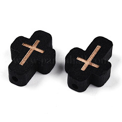 天然木のビーズ  染め  クロス  ブラック  16.5~17x12.5~13x5mm  穴：1.6~2mm&nbsp;WOOD-N016-66B-01