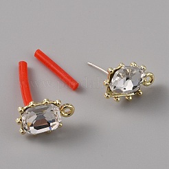 合金ラインストーンスタンドピアス  スターリングシルバーのピン925本と水平ループ付き  長方形  クリスタル  16x11mm  穴：1.6mm  ピン：0.8mm&nbsp;FIND-WH0120-25C-01