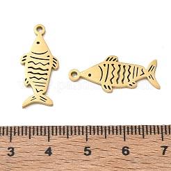 304ステンレスペンダント  縞模様の魚のチャーム  イオンプレーティング（ip）  18KGP本金メッキ  24x10x1.3mm  穴：1.5mm&nbsp;SA-CBAAC28-11G
