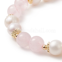 天然ローズクォーツ & パール ラウンド ビーズ ストレッチ ブレスレット (女性用)  内径：2インチ（5cm）&nbsp;BJEW-JB09246-03