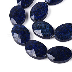 天然石ラピスラズリビーズ連売り  フラットオーバル  多面カット  18x13~13.5x5.5~6mm  穴：1.2mm  約11個/連  7.87インチ（20cm）&nbsp;G-S354-13x18-A02