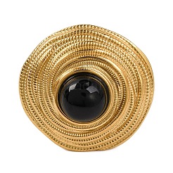 丸い天然混合石の指輪  女性用ゴールデントーン 304 ステンレススチール カフリング  22mm  内径: 調節可能&nbsp;RJEW-Q822-17G