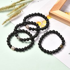男性女性のための天然溶岩岩アロマセラピー不安エッセンシャルオイルディフューザーブレスレット  合金仏頭ブレスレット  ミックスカラー  内径：2-3/8インチ（6cm）&nbsp;BJEW-JB06707