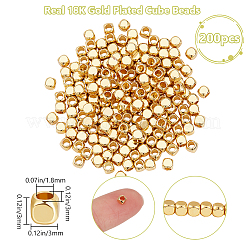真鍮ビーズ200個  長持ちメッキ  キューブ  18KGP本金メッキ  3x3x3mm  穴：1.8mm&nbsp;KK-BBC0012-05