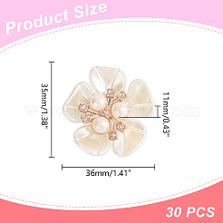 合金プラスチック模造真珠カボション30個  ラインストーン付き  花  ホワイト  36x35x11mm&nbsp;FIND-HY0004-99