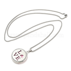 316 Surgical Stainless Steel Aromatherapy Diffuser Perfume Hollow Flat Round Pendant Box Chain Necklaces&nbsp;NJEW-R016-01P-03