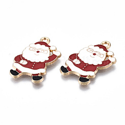 環境に優しい合金エナメルペンダント  カドミウムフリーと鉛フリー＆ニッケルフリー  クリスマスサンタクロース  ライトゴールド  ファイヤーブリック  23x16x1.2mm  穴：1.6mm&nbsp;ENAM-Q437-070-NR