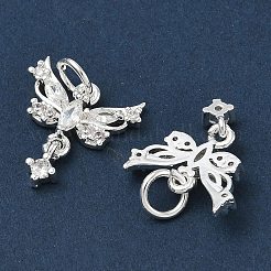 真鍮マイクロパヴェクリアキュービックジルコニアペンダント  蝶のチャーム  銀  17x15.5x4mm  穴：4mm&nbsp;CU-CBAB0CF-22S