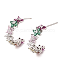 C-Shaped Brass Micro Pave Cubic Zirconia Stud Earrings&nbsp;LS-EJEW-H180-23P
