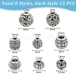 120Pcs 8 Styles Tibetan Style Alloy Beads&nbsp;FIND-PH0018-87