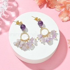 ゴールド真鍮リングシャンデリアピアス  天然アメジストチップドロップイヤリング  46~48mm&nbsp;EJEW-TA00289-02