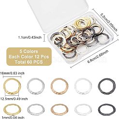 5色の真鍮製リンクリング60個  ハンマーリング  ミックスカラー  16x1mm  内径：12.5mm  12個/カラー&nbsp;KK-FG0001-01