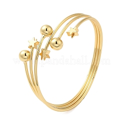 Rack Plating Brass Star with Round Ball Cuff Bangle for Women&nbsp;BJEW-M298-12G