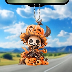 ハロウィーンの頭蓋骨とカボチャのアクリルペンダントデコレーション  ぶら下げ飾り  オレンジ  80x59x3mm&nbsp;PW-WG095CF-01
