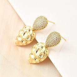 Brass Clear Cubic Zirconia Groove Teardrop Stud Earrings&nbsp;EJEW-C147-05G
