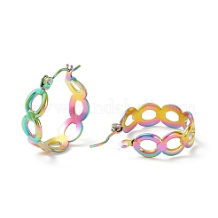 304ステンレススチール製オーバルリンクチャンキーフープピアス（女性用、イオンプレーティング（IP））  虹色  21.5x20.5x7mm  ピン：0.7mm&nbsp;EJEW-P197-06MC