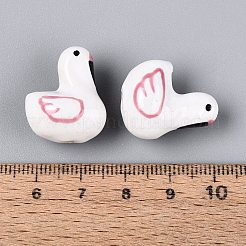 ハンドメイドの磁器セラミックビーズ  手描き  スワン  ファミーユスタイルバラ  淡いバイオレットレッド  21~22x17.5~18.5x12.5~13.5mm  穴：1.6~2mm&nbsp;PORC-Q005-02C