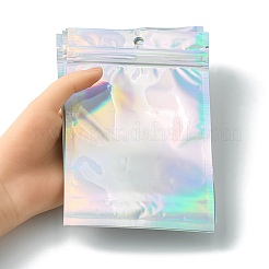 長方形のジッパー付きプラスチック製グリッターホログラフィックバッグ  再封可能なバッグ  透明  16x11cm  穴：8mm  片側の厚さ：2.3ミル（0.06mm）&nbsp;OPP-YW0001-03C