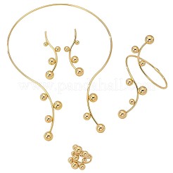 Iron Round Beaded Collar & Stud Earrings & Cuff Bangles & Rings Sets&nbsp;FS-WG833C7-01