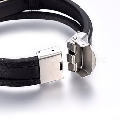 レザーコード多連ブレスレット  201ステンレススチール留め具付き  長方形  ステンレス鋼色  8-1/4インチ（21cm）  16x3~5.5mm&nbsp;BJEW-G603-35P