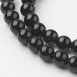 ナチュラルブラックオニキスビーズ連売り  ラウンド  グレードA  染め＆加熱  6~6.5mm  穴：1mm  約60個/連  14.5インチ（37cm）&nbsp;G-G735-60-6mm-A