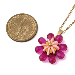Glass & Handmade Polymer Clay & Glass Seed Beaded Flower Pendant 304 Stainless Steel Cable Chain Necklaces&nbsp;NJEW-MZ00119-04