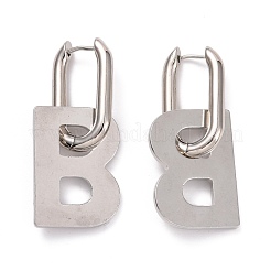 初期の真鍮のダングルフープピアス  レターb女性用ドロップピアス  銀  26.5x19x2mm  ピン：0.7mm&nbsp;EJEW-M206-04A