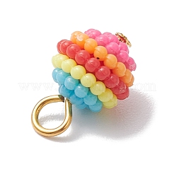 Rainbow Color Resin Waxberry Round Charms with Golden Tone Iron Loops&nbsp;PALLOY-JF02773