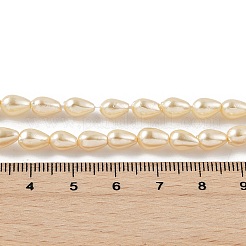 ポリッシュシェルパールビーズ連売り  ティアドロップ  シャンパンゴールド  8x5mm  穴：0.8mm  約55個/連  15.94インチ(40.5cm)&nbsp;BSHE-L042-A06