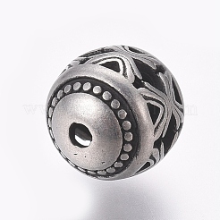 316サージカルステンレスビーズ  ラウンド  中空  アンティークシルバー  10mm  穴：1.6mm&nbsp;STAS-G214-26AS