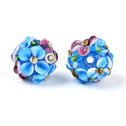 手作りランプワークビーズ連売り  バンピー  花の丸  ライトスカイブルー  11.5~13x11~12mm  穴：1.6~1.8mm  約45個/連  17.68~19.65''（44.9~49.9センチメートル）&nbsp;LAMP-N021-015A-15